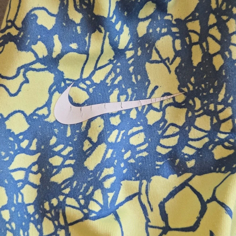 Nike Pro‎ Pullover Womens L Yellow Blue Abstract Web Print 1/4 Zip 485693-430